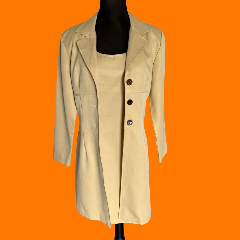 90's vintage butter yellow minimalist chic duster mini dress 2pc Size 9/10